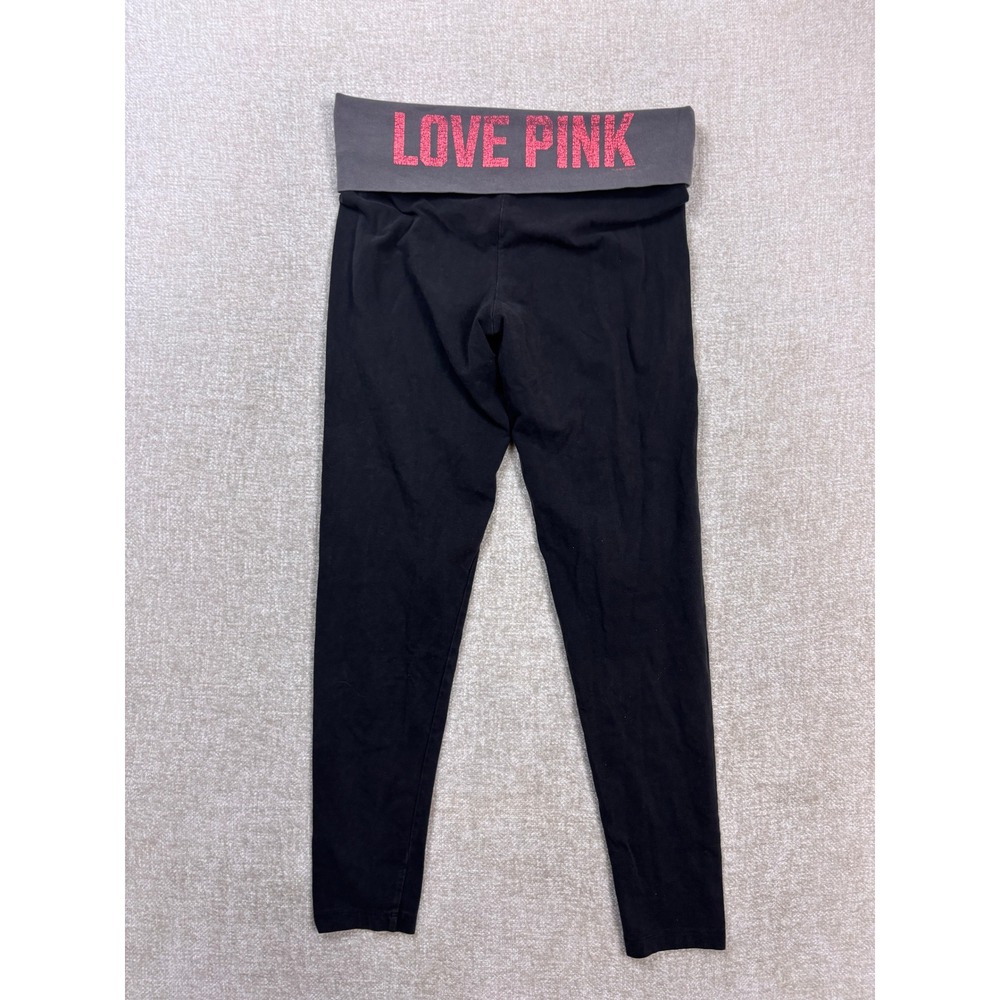 Pink Victoria's Secret Yoga Leggings Black Grey Foldover Waistband M